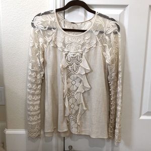 EUC Free People Ivory Crochet Top Size XS 100% Cotton